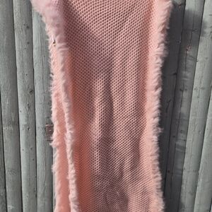 La Fiorentina Light Pink Knit Wrap w/ Real Rabbit Fur Trim – NWT